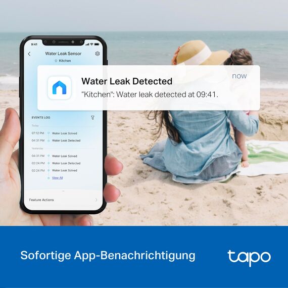 TP-Link Tapo T300 Smarter Wasserleck-Sensor, Tapo Hub erforderlich, eingebaute 90Db einstellbare Sirene, Sensor & APP & Hub-Alarm, IP67 wasserdicht, 1+Jahr Batterielebensdauer, Flexible Platzierung