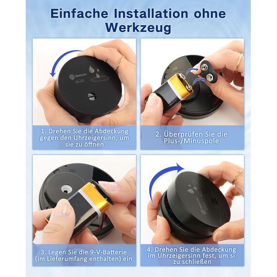 Geevon Wassermelder, 100dB Wassersensor Alarm Flut-Detektor für Keller, Badezimmer, Waschküche, Küchen, Garagen und Dachböden, Wasseralarm (Batterie enthalten) (Schwarz 2 Packungen)