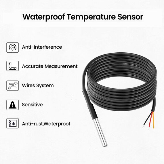 Aideepen 5 Stuck Temperatursensor, 3m Kabel Wasserdicht Temperaturfühler digitaler Edelstahl Temperatursensor kompatibel mit Arduino und Raspberry Pi inklusive E-Book, kompatibel mit Shelly