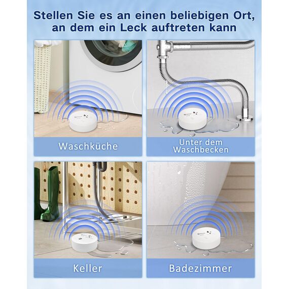 Geevon Wassermelder Wasseralarm2 Stück, 100dB Wasserwarner, Wassersensor Alarm, Batteriebetrieben für Keller, Badezimmer, Waschküche, Küchen, Garagen und Dachböden (Lieferung mit Batterie)