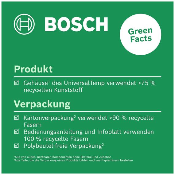 Bosch Infrarotthermometer UniversalTemp (-30°C…+500°C, einfach und präzise messen, 3 vordefinierte Materialgruppen, im E-Commerce Karton)
