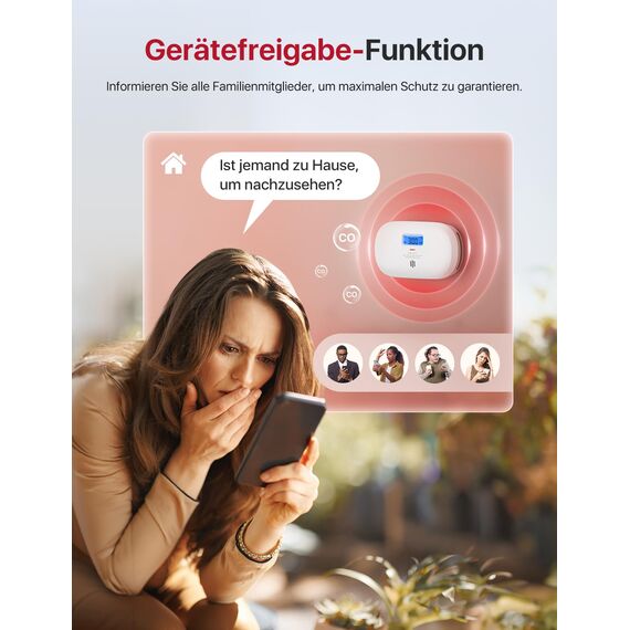 X-Sense Smart Kohlenmonoxid Melder XC0C-iR, TÜV Rheinland Zertifiziert, Stummschaltung per App, CO Melder mit LCD-Digitalanzeige, Kohlenmonoxidmelder mit austauschbarer Batterie, 1 Stück