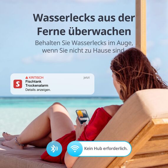 SwitchBot WLAN Wassermelder, Smart Wassersensor, 100dB einstellbarer Alarm & App-Benachrichtigung, IP67 wasserdicht, Wasserleck-Detektor für Zuhause mit 1m Sensorkabel, kein Hub erforderlich(nur 2.4G)