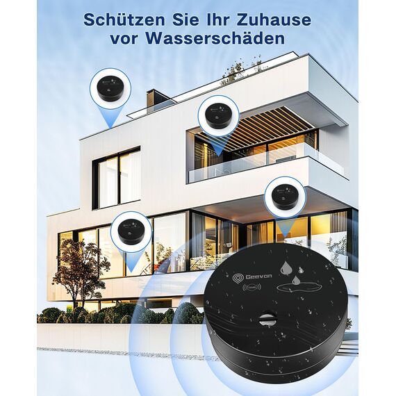 Geevon Wassermelder, 100dB Wassersensor Alarm Flut-Detektor für Keller, Badezimmer, Waschküche, Küchen, Garagen und Dachböden, Wasseralarm (Batterie enthalten) (Schwarz 2 Packungen)