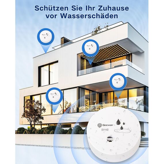 Geevon Wassermelder Wasseralarm2 Stück, 100dB Wasserwarner, Wassersensor Alarm, Batteriebetrieben für Keller, Badezimmer, Waschküche, Küchen, Garagen und Dachböden (Lieferung mit Batterie)