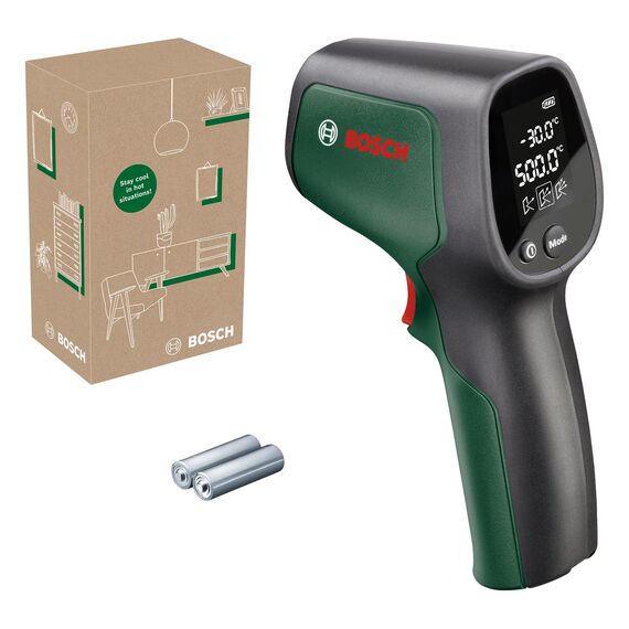 Bosch Infrarotthermometer UniversalTemp (-30°C…+500°C, einfach und präzise messen, 3 vordefinierte Materialgruppen, im E-Commerce Karton)