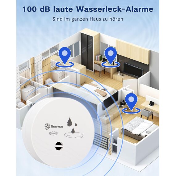 Geevon Wassermelder Wasseralarm8 Stück, 100dB Wasserwarner, Wassersensor Alarm, Batteriebetrieben für Keller, Badezimmer, Waschküche, Küchen, Garagen und Dachböden (Lieferung mit Batterie)