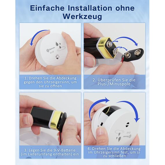 Geevon Wassermelder Wasseralarm8 Stück, 100dB Wasserwarner, Wassersensor Alarm, Batteriebetrieben für Keller, Badezimmer, Waschküche, Küchen, Garagen und Dachböden (Lieferung mit Batterie)