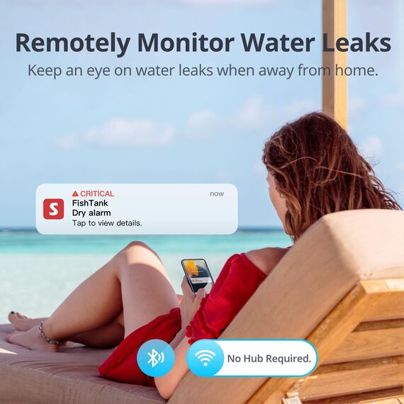 SwitchBot WLAN Wassermelder kein Hub erforderlich(nur 2.4G), Smart Wassersensor 100dB Einstellbarer Alarm & App-Benachrichtigung, IP67 wasserdicht, Wasserleck-Detektor für Zuhause mit 1m Sensorkabel