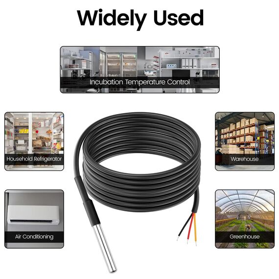 Aideepen 2 Stuck Temperatursensor, 10m Kabel Wasserdicht Temperaturfühler digitaler Edelstahl Temperatursensor kompatibel mit Arduino und Raspberry Pi inklusive E-Book