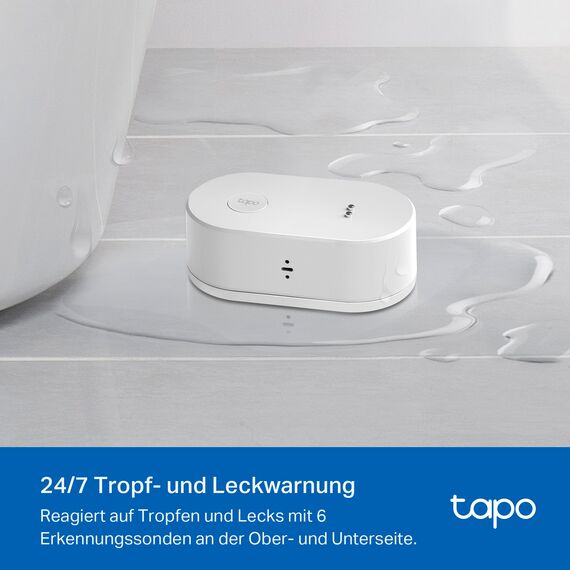 TP-Link Tapo T300 Smarter Wasserleck-Sensor, Tapo Hub erforderlich, eingebaute 90Db einstellbare Sirene, Sensor & APP & Hub-Alarm, IP67 wasserdicht, 1+Jahr Batterielebensdauer, Flexible Platzierung