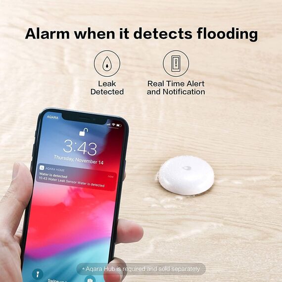 Aqara Wassermelder, Erfordert Aqara Hub, Wassersensor Drahtloser Flutdetektor für Alarmanlage und Smart Home, Wassermelder-Alarm für Küche, Badezimmer, Keller