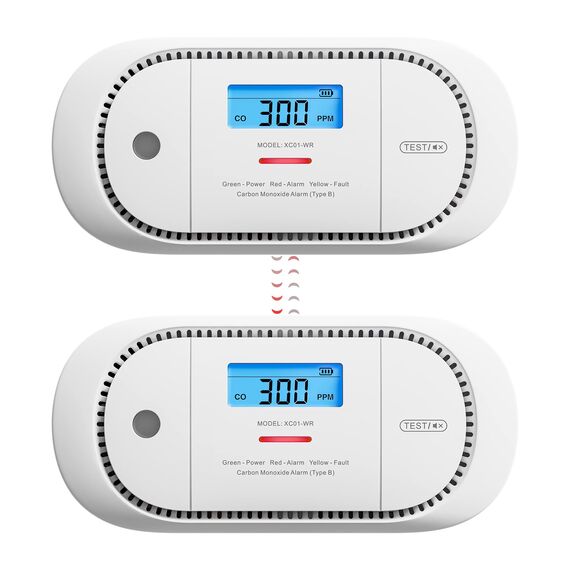 X-Sense Funkvernetzter CO Melder, Nicht kompatibel mit Basisstation SBS50, TÜV-Zertifiziert, Kohlenmonoxid Melder mit austauschbarer Batterie, XC01-WR, 2 Stück