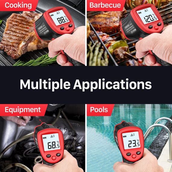 Eventek Infrarot-Thermometer, -50°C ~ 500°C Temperaturmessgerät mit LCD-Anzeige/Max/Min, Berührungsloses Digitales Laser Thermometer, Einstellbarer Emissionsgrad für Küche, Grill, Kühlung, Industrie
