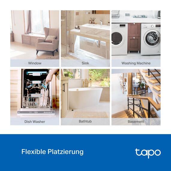 TP-Link Tapo T300 Smarter Wasserleck-Sensor, Tapo Hub erforderlich, eingebaute 90Db einstellbare Sirene, Sensor & APP & Hub-Alarm, IP67 wasserdicht, 1+Jahr Batterielebensdauer, Flexible Platzierung