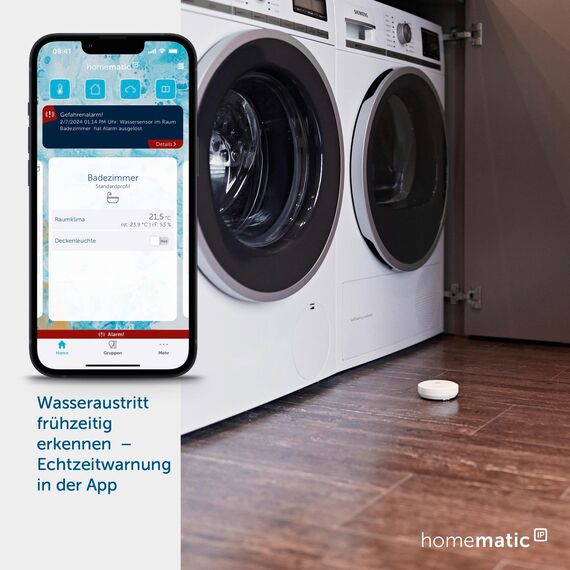 Homematic IP Smart Home 3er-Set Wassersensor, Wassermelder für zuverlässige Alarmierung per Sirene und Push-Benachrichtigung in der Smartphone-App bei Feuchtigkeit und Wasser, 151694A0