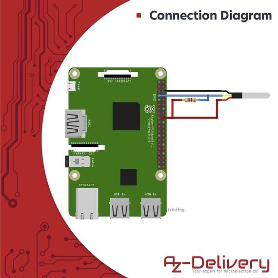 AZDelivery 5 x 1M Kabel DS18B20 digitaler Edelstahl Temperatursensor Temperaturfühler, wasserdicht kompatibel mit Arduino und Raspberry Pi inklusive E-Book!