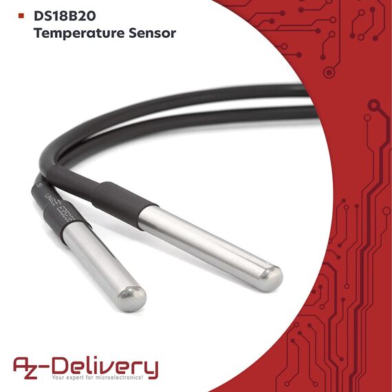 AZDelivery 2 x 1M Kabel DS18B20 digitaler Edelstahl Temperatursensor Temperaturfühler, wasserdicht kompatibel mit Arduino und Raspberry Pi inklusive E-Book!