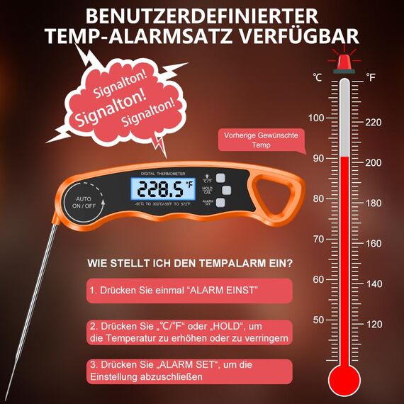 CIRYCASE Fleischthermometer Digital, Sofort Lesen Bratenthermometer Ofenthermometer, Externe Lange Sonde mit 102cm-Edelstahlkabel, Zeigerthermometer, Backofenthermometer für Küche, BBQ, Ofen, Backen