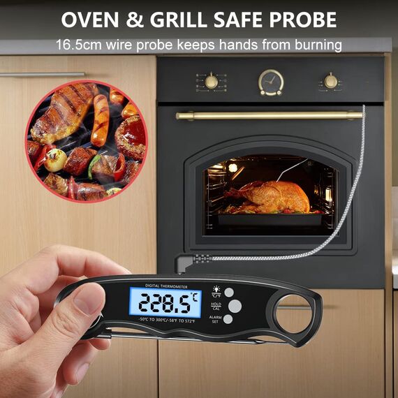 CIRYCASE Fleischthermometer Digital, Sofort Ablesbares Bratenthermometer Grillthermometer, Externe Sonde mit 2 Lange Sonde & Magnet, Alarmfunktion, Thermometer Laborthermometer für Küche, BBQ, Ofen