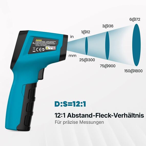 Tilswall Infrarot Thermometer(nicht für Menschen) -50°C bis 600°C IR Digital Laser Temperaturmessgerät für Kochen/Barbecue/Pizza Oven/Gefrierschrank/Industrie (Fleischthermometer inklusive)