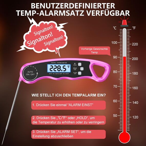 CIRYCASE Fleischthermometer Digital, Sofort Lesen Bratenthermometer Ofenthermometer, Externe Lange Sonde mit 102cm-Edelstahlkabel, Zeigerthermometer, Backofenthermometer für Küche, BBQ, Ofen,Sound Bar