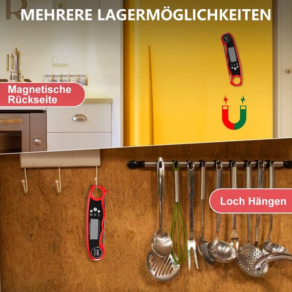 CIRYCASE Fleischthermometer Digital, Sofort Lesen Bratenthermometer Ofenthermometer, Externe Lange Sonde mit 102cm-Edelstahlkabel, Zeigerthermometer, Backofenthermometer für Küche, BBQ, Ofen, Backen