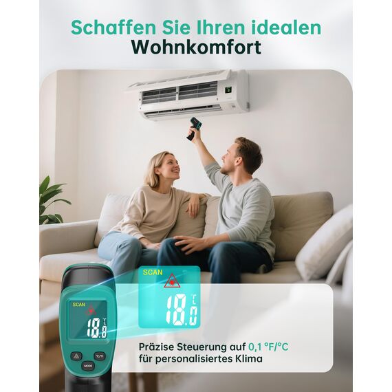 ERICKHILL Infrarot-Thermometer -50℃~800℃, berührungsloses digitales Laser-Temperaturmessgerät mit LCD-Anzeige, einstellbarer Emissionsgrad – geeignet zum Kochen/Grillen/Einfrieren/Industrie, Schwarzgr
