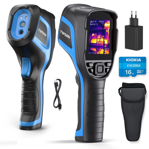 TOPDON Wärmebildkamera TC005, 320 * 240 TISR Auflösung mit 2MP Visuelle Kamera, 32GB, 12 Stunden Akkulaufzeit, -20°C ~ 550°C, Infrarot Kamera mit PC 2D/3D-Analyse, für HVAC, Elektronische Inspektion