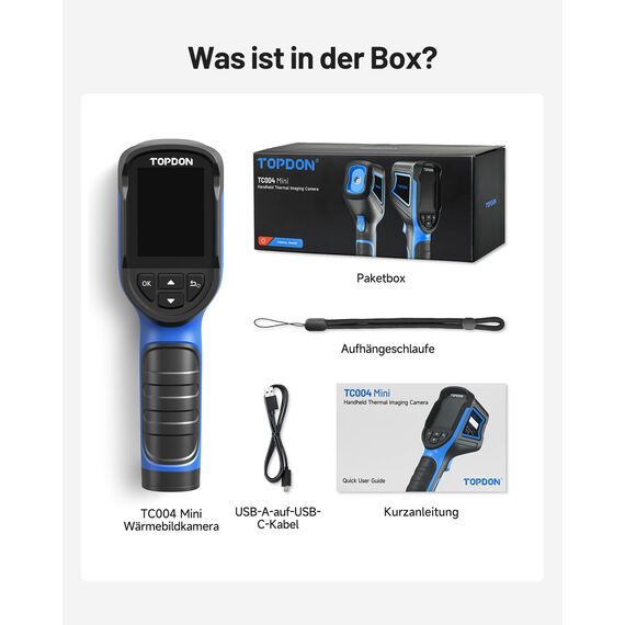 TOPDON Wärmebildkamera TC004 Mini, 240x240 IR-Auflösung, 15 Stunden Akkulaufzeit, -20°C bis 450°C, 25Hz, Infrarot Kamera Handy für Hauswartung, Leckageinspektion, HVAC-Inspektion