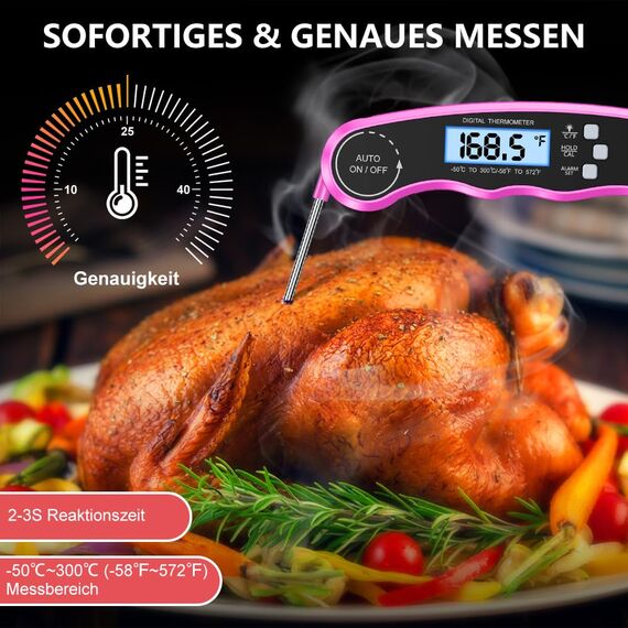 CIRYCASE Fleischthermometer Digital, Sofort Lesen Bratenthermometer Ofenthermometer, Externe Lange Sonde mit 102cm-Edelstahlkabel, Zeigerthermometer, Backofenthermometer für Küche, BBQ, Ofen,Sound Bar