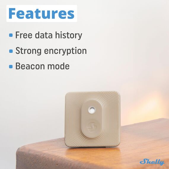 Shelly Blu H&T Mokka | Bluetooth-gesteuerter Temperatur- und Luftfeuchtigkeitssensor | Spritzwassergeschützter und Staubdichter | Schutzklasse IP54 | iOS-Android-App | Gateway Erforderlich