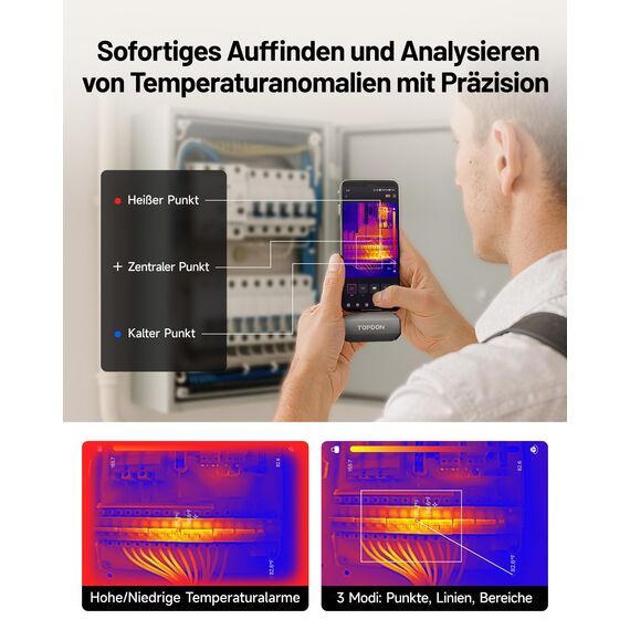 TOPDON TC002C Duo Wärmebildkamera für Android iPhone iOS, 512×384 TISR-Superauflösung Infrarot Kamera mit USB-C, 25Hz, 40mK, -20°C bis 550°C, zur Inspektion von Gebäuden, Fahrzeugen, Leckagen, HLK