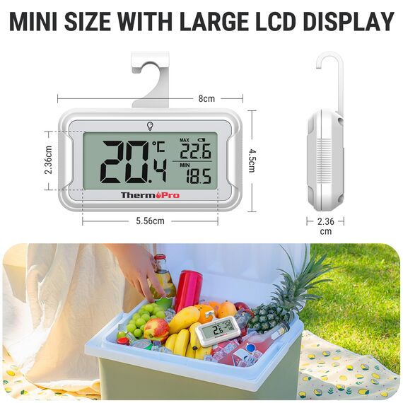 ThermoPro Kühlschrankthermometer Digital Gefrierschrank-thermometer mit großem LCD-Display & Hintergrundbeleuchtung, Max/Min-Aufzeichnung Thermometer mit Magnet- und Ständeroptionen 3 Stücke