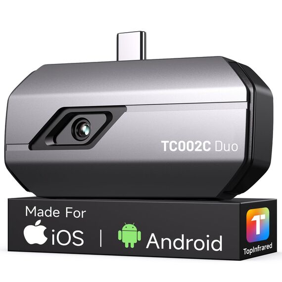 TOPDON TC002C Duo Wärmebildkamera für Android iPhone iOS, 512×384 TISR-Superauflösung Infrarot Kamera mit USB-C, 25Hz, 40mK, -20°C bis 550°C, zur Inspektion von Gebäuden, Fahrzeugen, Leckagen, HLK