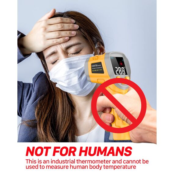 Eventek Infrarot Thermometer, -50°C ~ 600°C Temperaturmessgerät, 0,1-1,0 Einstellbarer Emissionsgrad Laser Thermometer, Farbiger HD-Bildschirm Thermometer für Küche, Pizza, Kühlung, Industrie, Gelb