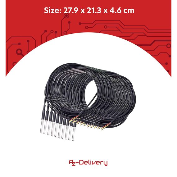 AZDelivery 10 x DS18B20 3M Kabel digitaler Edelstahl Temperatursensor Temperaturfühler, wasserdicht kompatibel mit Arduino und Raspberry Pi inklusive E-Book | kompatibel mit Shelly Temperatursensor