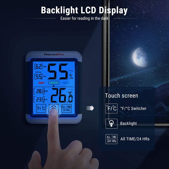 ThermoPro TP55 digitales Thermo-Hygrometer Innen Thermometer Temperatur und Luftfeuchtigkeitmessgerät mit Raumklima-Indikator für Raumklimakontrolle Raumluftüerwachtung