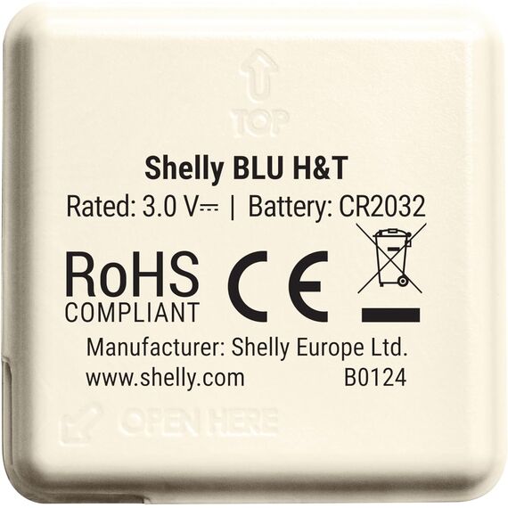 Shelly Blu H&T Ivory Temperatur- und Feuchtigkeitssensor, Bluetooth gesteuert, spritzwassergeschützt, staubdicht, Schutzklasse IP54, iOS Android App, 2 Stück