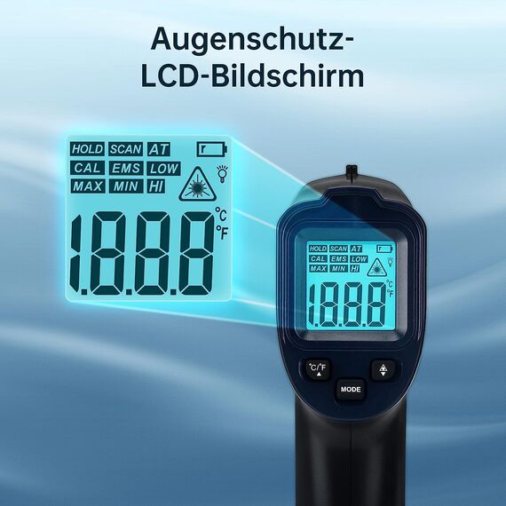 ERICKHILL Infrarot-Thermometer -50 ℃ ~ 600 ℃ Berührungslose digitale Laser-Temperaturpistole mit LCD-Display, einstellbarer Emissionsgrad – geeignet zum Kochen/Grillen/Einfrieren, mit Fleischsonde