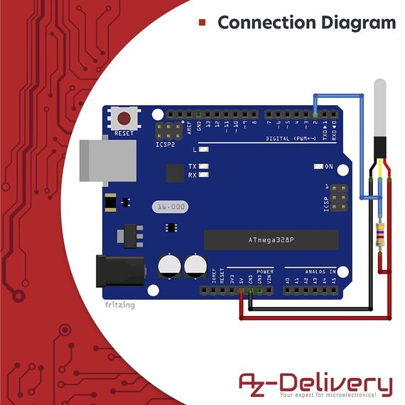 AZDelivery 5 x 1M Kabel DS18B20 digitaler Edelstahl Temperatursensor Temperaturfühler, wasserdicht kompatibel mit Arduino und Raspberry Pi inklusive E-Book!