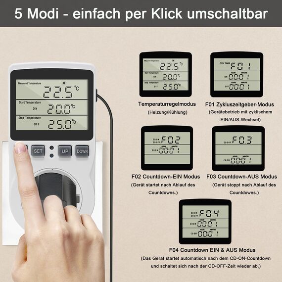 KETOTEK Temperaturregler Steckdose 230V mit Fühler Digital Thermostat Steckdose Heizung Kühlung Temperaturschalter für Gewächshaus Kühlschrank Weiß