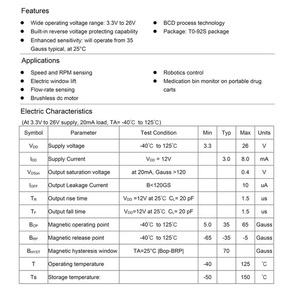 ALLECIN U18 Hall Effekt Sensor US1881 Hall-Effekt-Sensor 3Pin Magnetdetektor OH1881 Hall-Effekt-Latch 1881 Hall-Sensor-Schalter Hall-Effekt-Sensoren TO-92 Hallsensoren (Packung mit 20 Stück)