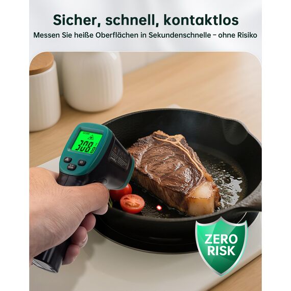 ERICKHILL Infrarot-Thermometer -50 °C bis 600 °C, einstellbarer Emissionsgrad, berührungsloses Laser-Thermometer, digitale LCD-Hintergrundbeleuchtung, kompakte Größe, für Fahrzeugreparatur, Kochen