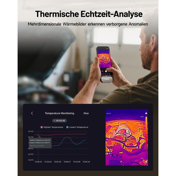 TOPDON TC002C Duo Wärmebildkamera für Android iPhone iOS, 512×384 TISR-Superauflösung Infrarot Kamera mit USB-C, 25Hz, 40mK, -20°C bis 550°C, zur Inspektion von Gebäuden, Fahrzeugen, Leckagen, HLK
