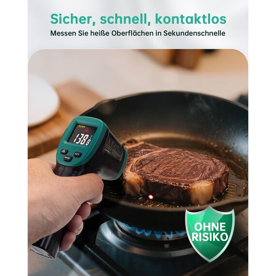 ERICKHILL Infrarot-Thermometer -50℃~800℃, berührungsloses digitales Laser-Temperaturmessgerät mit LCD-Anzeige, einstellbarer Emissionsgrad – geeignet zum Kochen/Grillen/Einfrieren/Industrie, Schwarzgr
