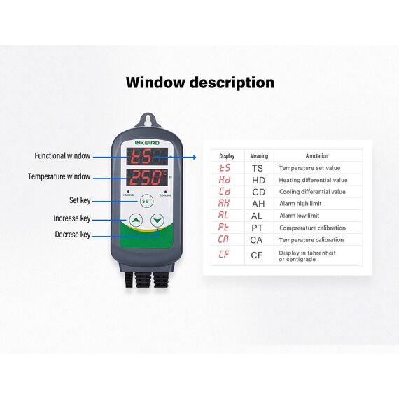 Inkbird ITC-308 Temperatur Steuerung Steckdosen 220V Thermostat mit NTC Sensorsonde für Gewächshaus Reptilien Terrarium