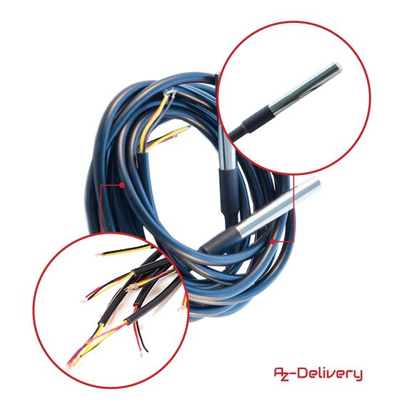 AZDelivery 5 x 1M Kabel DS18B20 digitaler Edelstahl Temperatursensor Temperaturfühler, wasserdicht kompatibel mit Arduino und Raspberry Pi inklusive E-Book!
