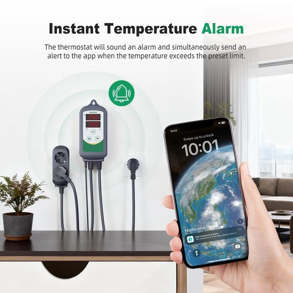 Inkbird Heizen Kühlen Thermostat, ITC-308-WIFI Steckdose Temperaturregler Fernsteuerung per App, Grau, Wi-Fi