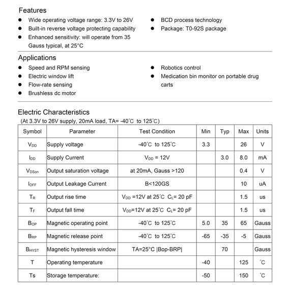 ALLECIN 41F Hall Effekt Sensor SS41F Bipolarer Hall-Effekt-Sensor 3 Poliger Magnetdetektor SH41 Hall-Effekt-Sensoren TO-92S S41 Bipolar Hall-Sensor-Schalter 3Pin Hallsensoren (Packung mit 20 Stück)